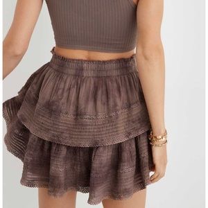 aerie Tiered Mini Skirt in Taupe Brown